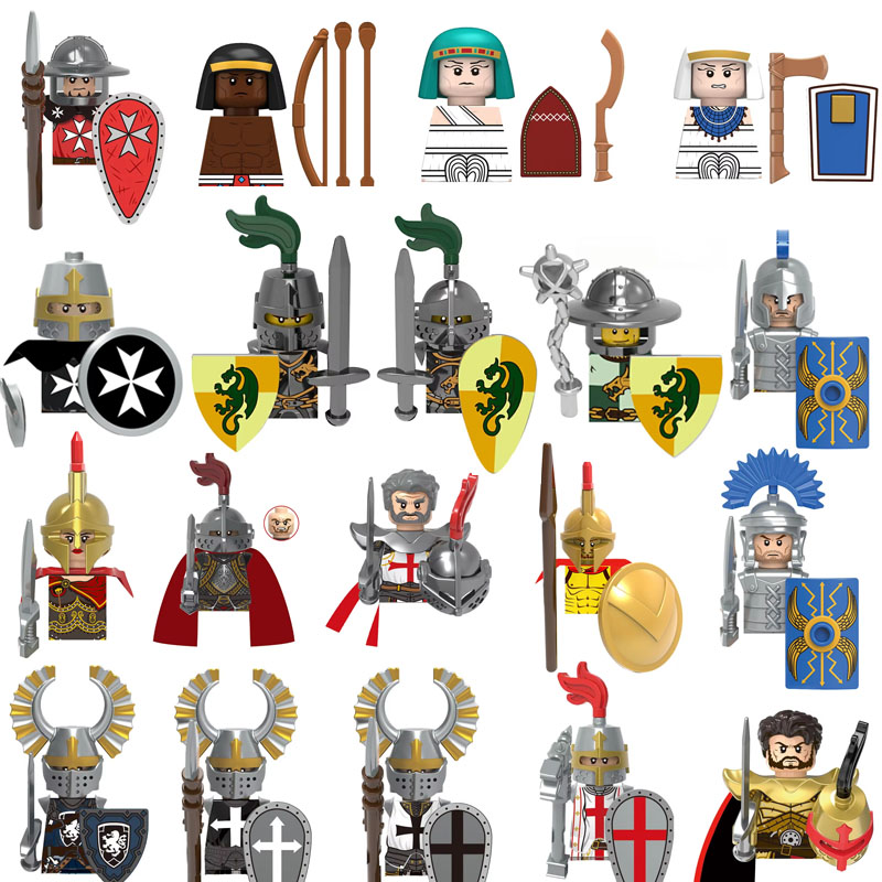 Lego Minifigure Holder - Middeleeuwse MOC Soldatenfiguur Bouwstenen Egyptische Soldaten